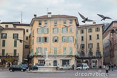 Fountain of the Minerva neoclassical statue in Brescia, Lombardy Editorial Stock Photo