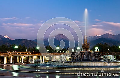 Fountain in National Park of Almaty Stock Photo