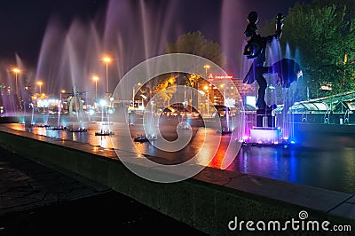 Fountain near the circus in Almaty Editorial Stock Photo