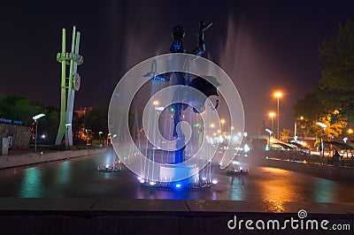Fountain near the circus in Almaty Editorial Stock Photo