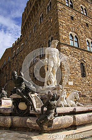 Fountain of Neptune in Florence - Firenze - situated in the Piazza della Signoria Editorial Stock Photo