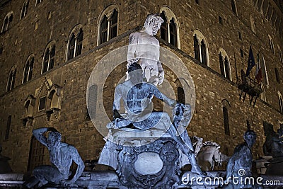 Fountain of Neptune, Florence by night Stock Photo