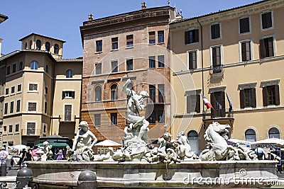 Fountain of Neptune in Rome Editorial Stock Photo