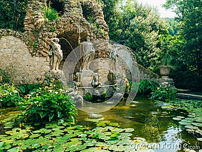 Fountain Neptune in Trsteno Arboretum Stock Photo