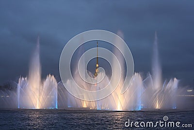 Fountain on the Neva River Stock Photo