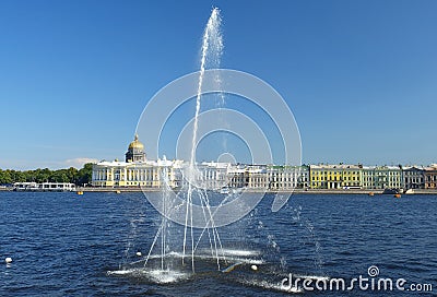 Fountain on the Neva River, Saint Petersburg, Russia Stock Photo