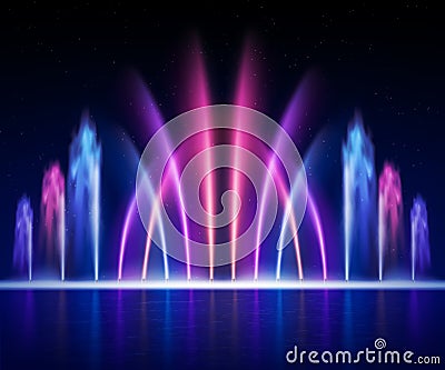 Fountain Night Realistic Image Vector Illustration