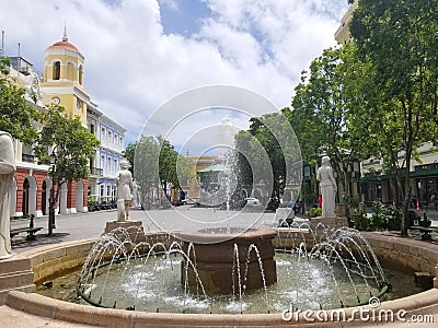 Fountain in old san juan, plaza. Puerto Rico. Editorial Stock Photo
