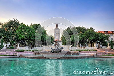 Fountain outside University of Texas Tower, Austin, Texas Stock Photo