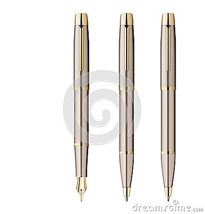 Fountain pen, ball pen, pencil isolated on white Vector Illustration