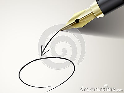 Fountain pen drawing circle and arrow on document Vector Illustration