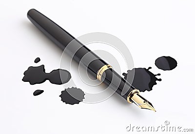 Fountain pen and ink spots Stock Photo