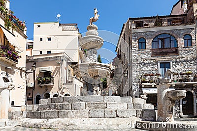 Fountain on Piazza Del Duomo in Taormina city Editorial Stock Photo