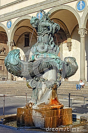 Fountain in Piazza Santissima Annunziata - Florence Editorial Stock Photo