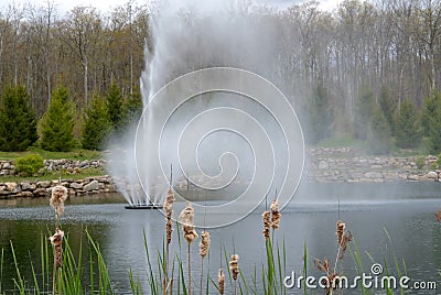 Fountain in Pond Stock Photo