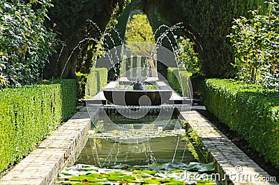 Fountain and pool in the Generalife, Granada Stock Photo