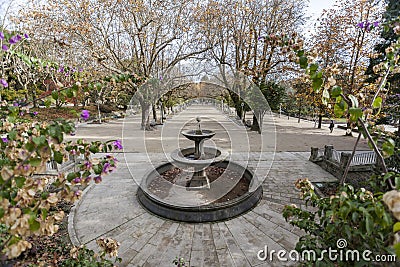 Fountain and promenade, Paseo central alameda,Santiago de Compos Editorial Stock Photo