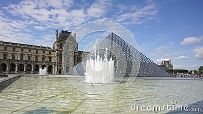 The Fountain of The Pyramid at Louvre Museum Editorial Stock Photo