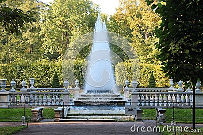 Fountain `Pyramid` in the Lower Park of Peterhof. St. Petersburg. Stock Photo