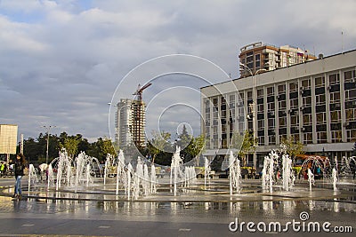 Fountain at Revolution square at Krasnodar Editorial Stock Photo