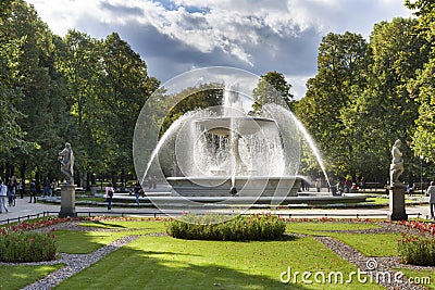 Fountain in the Saski City Garden, Warsaw, Poland Editorial Stock Photo