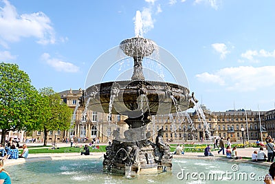 Fountain on Schlossplatz in Stuttgart Editorial Stock Photo