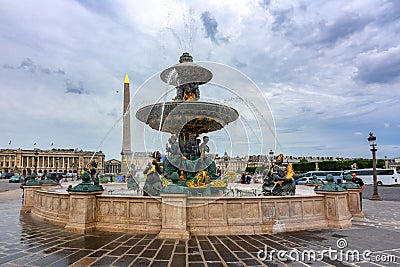 Fountain of the Seas Fontaine des Mers on place de la Concorde square in Paris, France Editorial Stock Photo