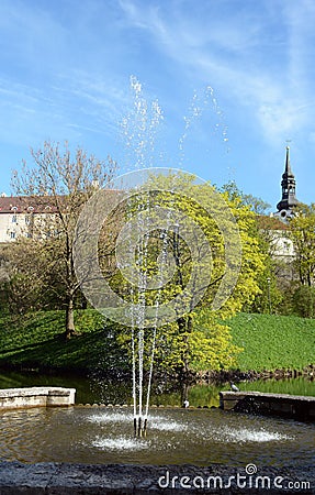 Fountain shoot jets of water into the air Stock Photo