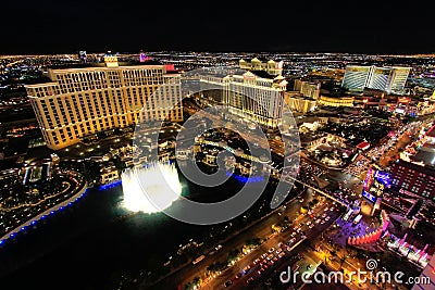 Fountain show at Bellagio hotel and casino at night, Las Vegas, Editorial Stock Photo