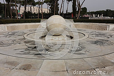Fountain with sphere in white Carrara marble at the Olympic stadium in Rome Editorial Stock Photo