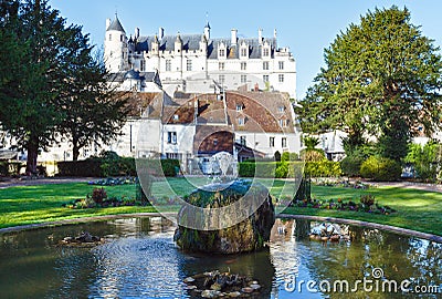 Fountain in spring public park. Loches town (France) Stock Photo