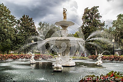 Fountain statue in Forsyth park in Savannah Georgia Stock Photo