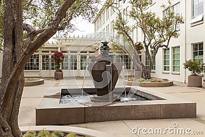 Fountain and statue of Star Wars baby Yoda Editorial Stock Photo