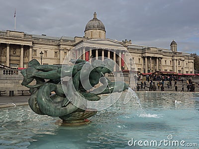 Fountain statues on Trafalgar square in London Editorial Stock Photo