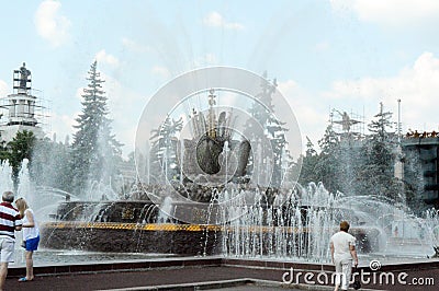 The Fountain Stone Flower. Summer day. Heat. Moscow Editorial Stock Photo
