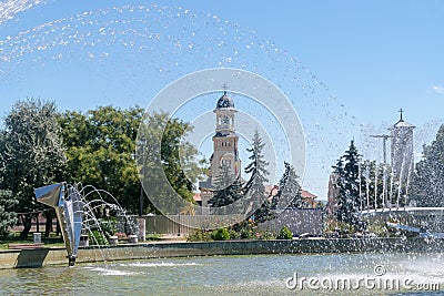 Fountain on a summer sunny day in Alba Iulia, Romania Stock Photo