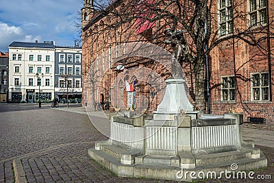 Fountain in Torun city, Poland Editorial Stock Photo