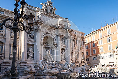 Fountain Trevi with famous sculptures with Palazzo Poli on the background Editorial Stock Photo