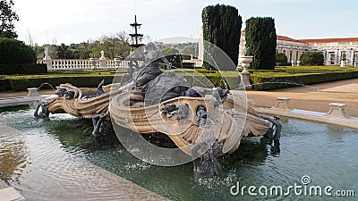 Fountain of Tritone, in the Hanging Garden of the Palace of Queluz, near Lisbon, Portugal Editorial Stock Photo