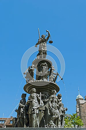 Fountain of the Virtues in Nuremberg Stock Photo