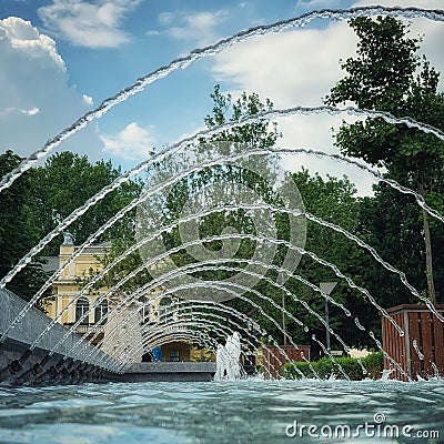 Fountain water lines perspective view Stock Photo