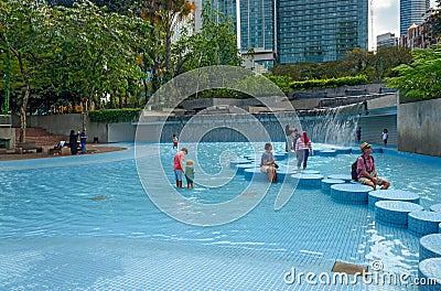 Fountain waterfall in KLCC Park. Kuala Lumpur Editorial Stock Photo