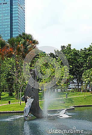 Fountain with whale statue Editorial Stock Photo