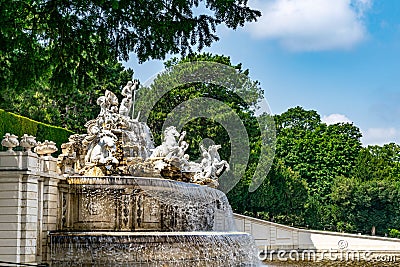 Fountain with white statues in Schonbrunn Imperial Palace and gardens Editorial Stock Photo