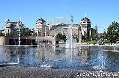 Fountains and Mirror Pool, City Park, Bradford Editorial Stock Photo