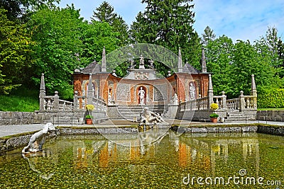 Fountains in Public Gardens of Hellbrunn Palace in Salzburg Editorial Stock Photo