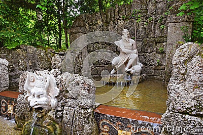 Fountains in Public Gardens of Hellbrunn Palace in Salzburg Editorial Stock Photo