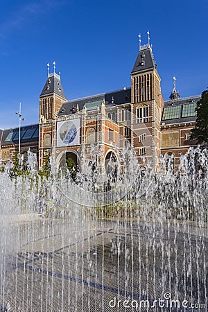 Fountains and Rijksmuseum Editorial Stock Photo