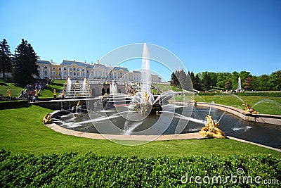 Fountains Samson and Lion, of Petergof Stock Photo