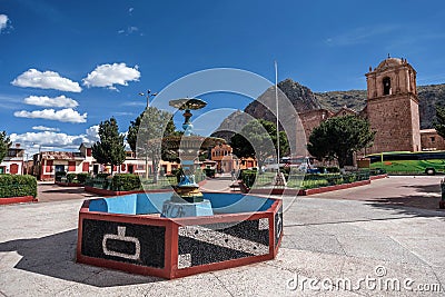 Fountane in front of Santiago de Pupuka Church in Pukara, Peru Editorial Stock Photo